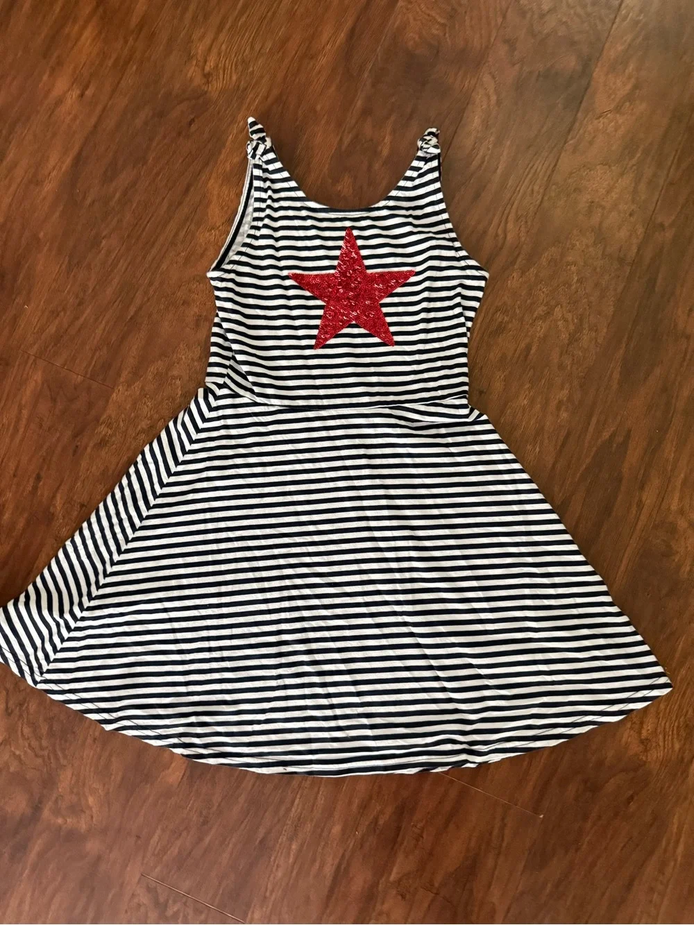 The Children's Place Navy & White Striped Dress with Red Sequin Star